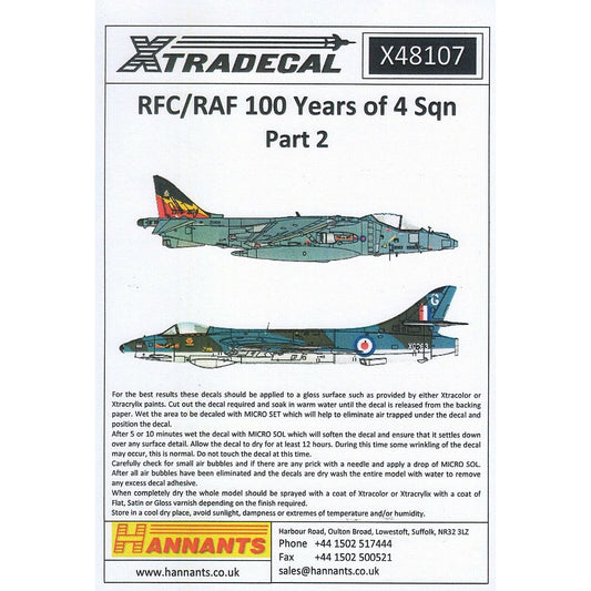 Xtradecal X48107 RFC / RAF 100 Years of 4 Sqn Part 2 Decals 1:48