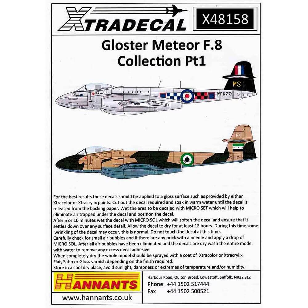 1:48 Gloster Meteor F.8 Collection Pt 1 Decals X48158 Xtradecal