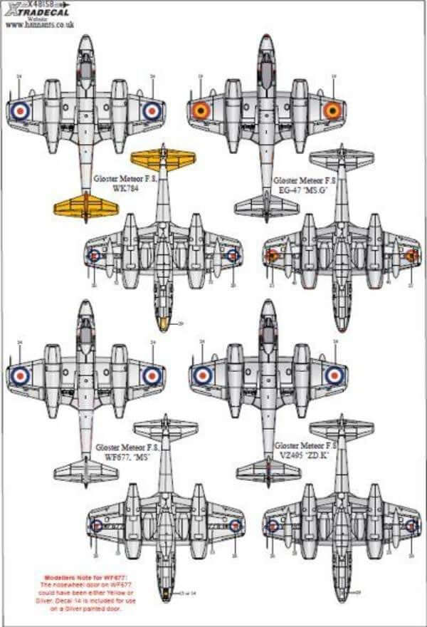 1:48 Gloster Meteor F.8 Collection Pt 1 Decals X48158 Xtradecal