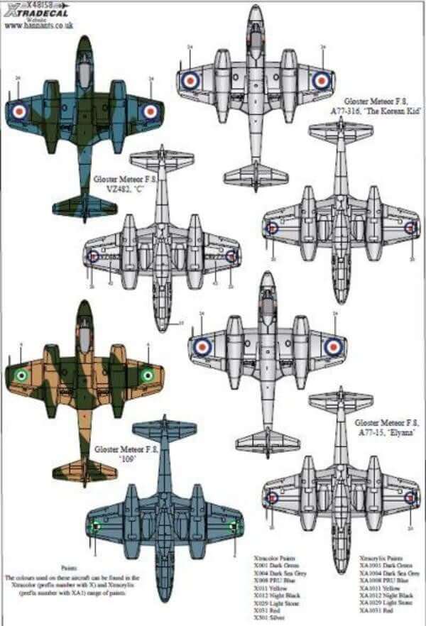 1:48 Gloster Meteor F.8 Collection Pt 1 Decals X48158 Xtradecal