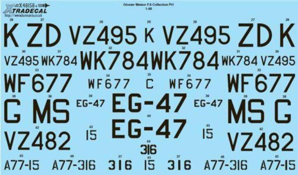 1:48 Gloster Meteor F.8 Collection Pt 1 Decals X48158 Xtradecal