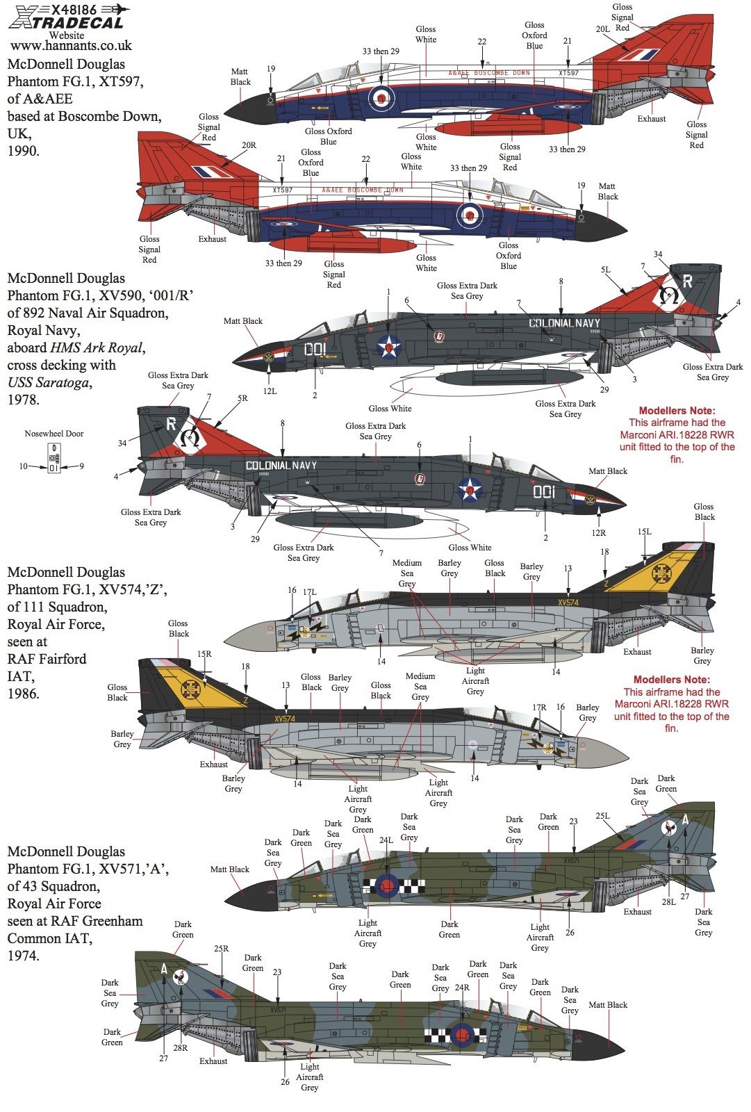 1:48 McDonnell-Douglas F-4K Phantom FG.1 Decals X48186 Xtradecal