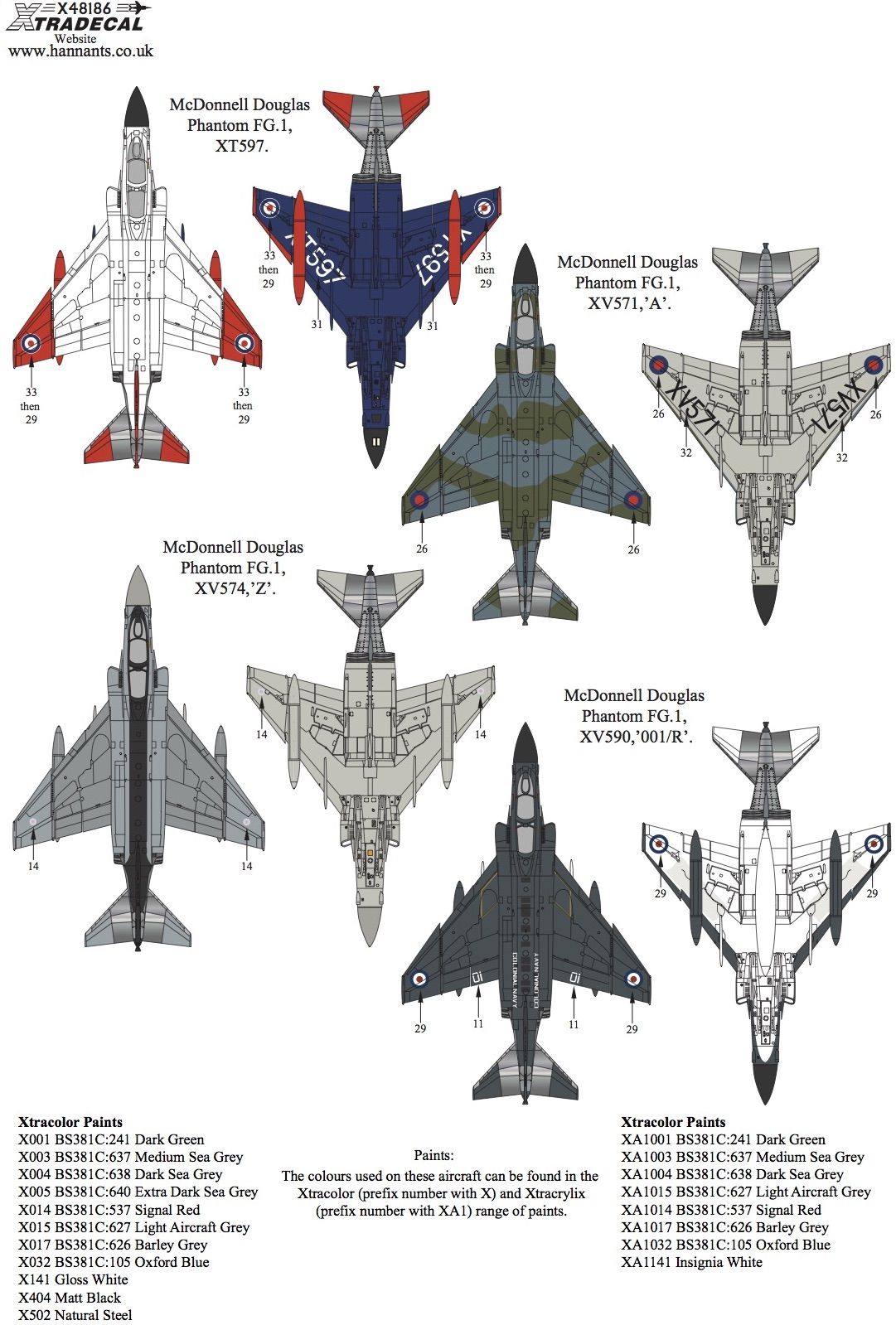 1:48 McDonnell-Douglas F-4K Phantom FG.1 Decals X48186 Xtradecal