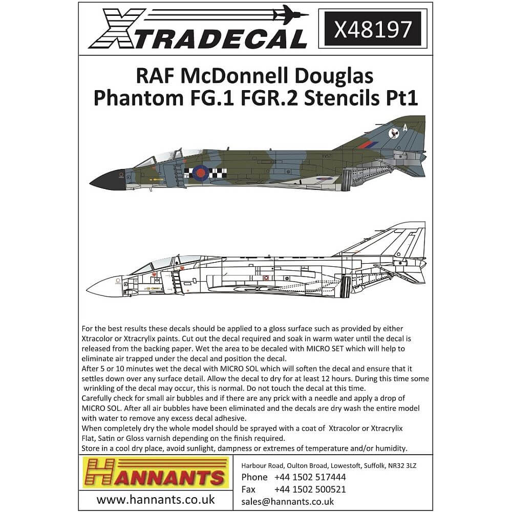 1:48 RAF FG.1 FGR.2 Phantom Stencil Data Part 1 X48197 Xtradecal