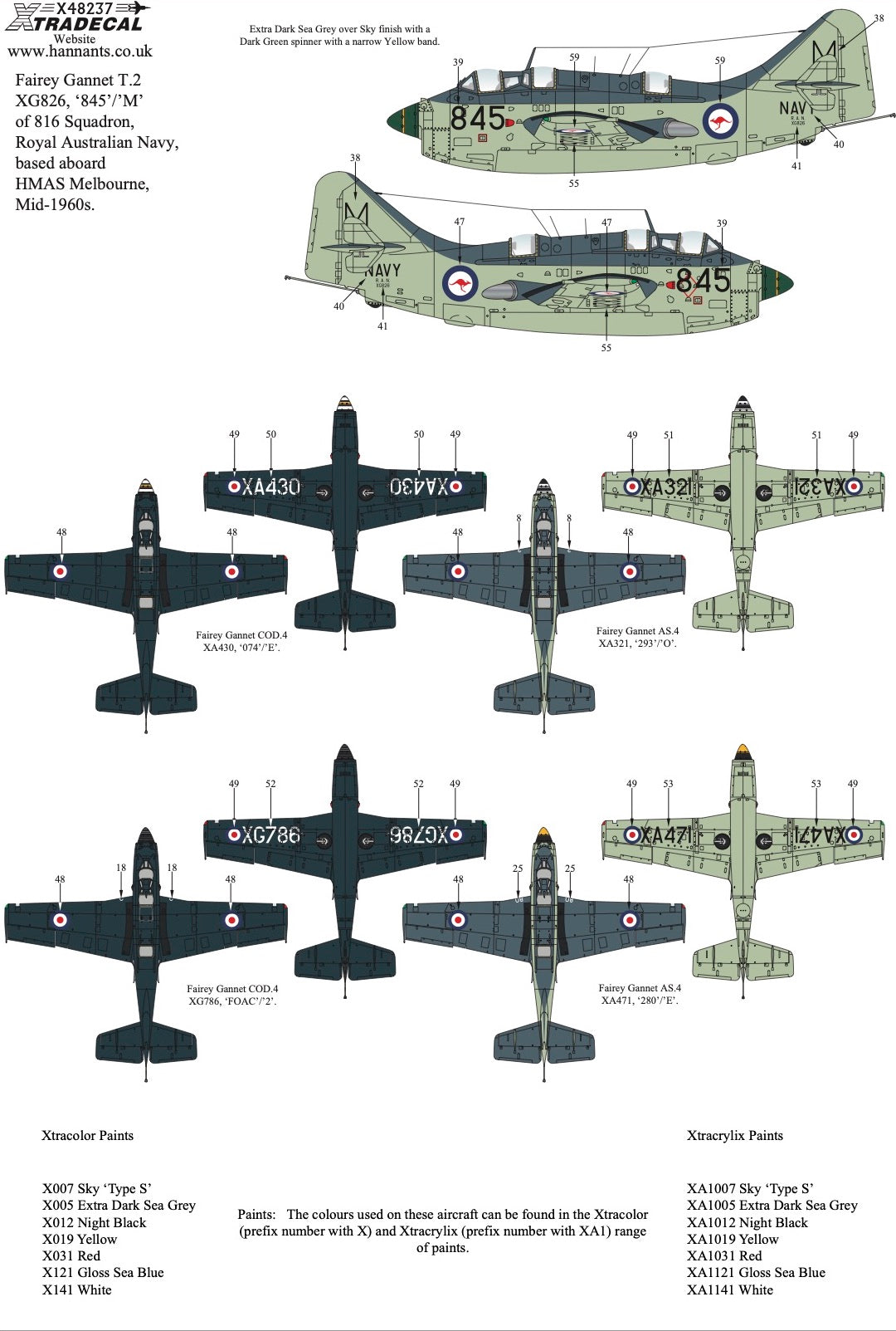1:48 Fairey Gannet COD.4/AS.4/T.2/T.5 Decals X48237 Xtradecal