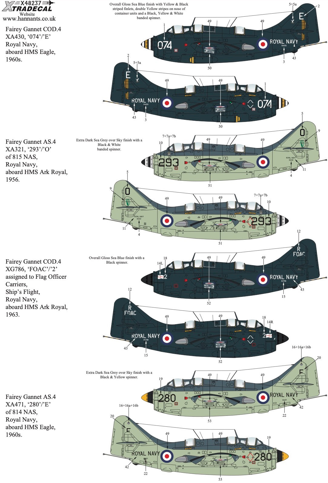 1:48 Fairey Gannet COD.4/AS.4/T.2/T.5 Decals X48237 Xtradecal