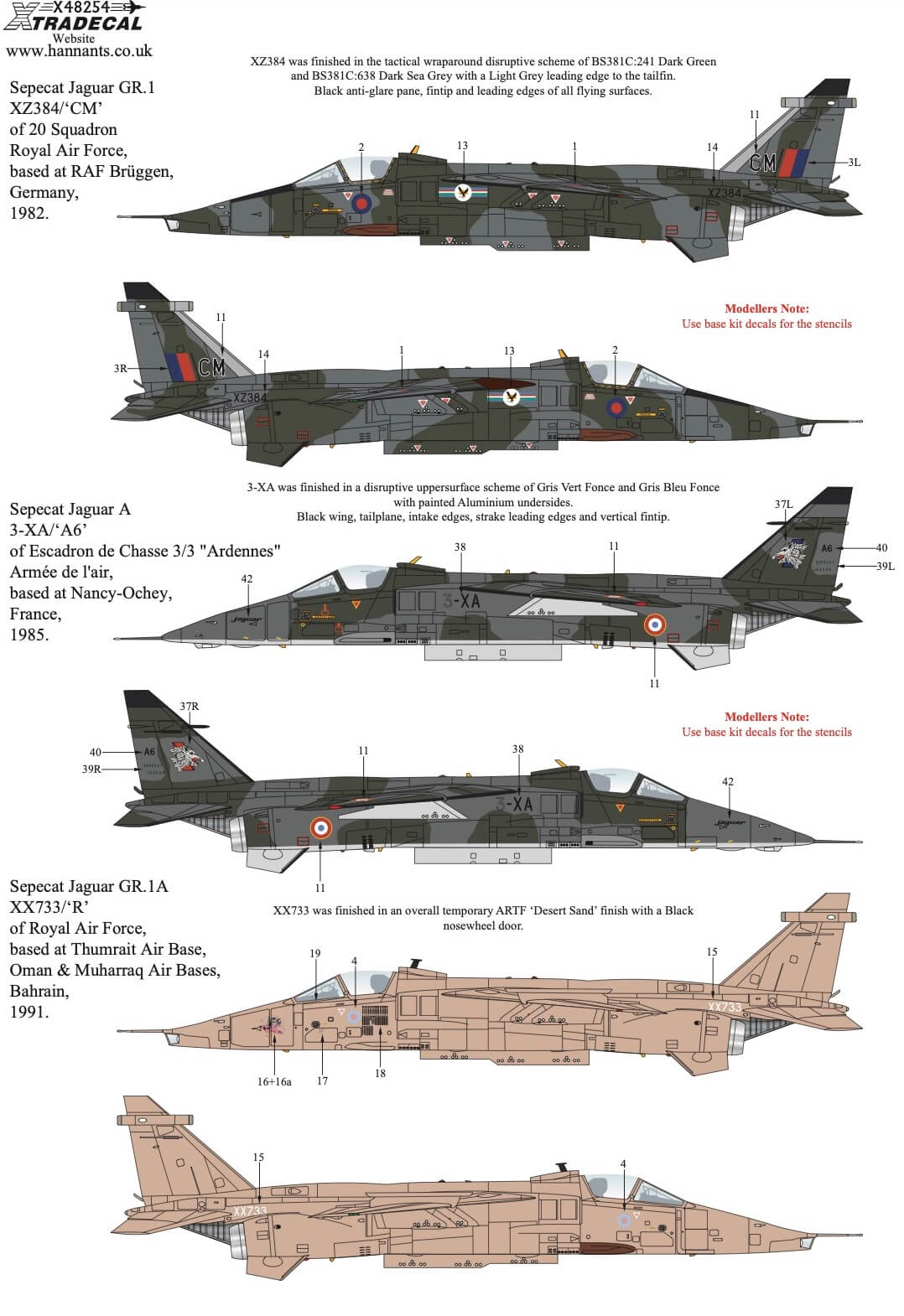 1:48 Sepecat Jaguar Collection Pt1 Decals X48254 Xtradecal