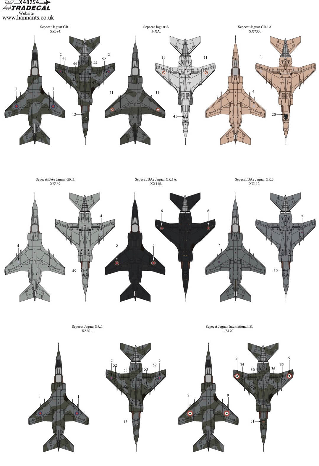 1:48 Sepecat Jaguar Collection Pt1 Decals X48254 Xtradecal