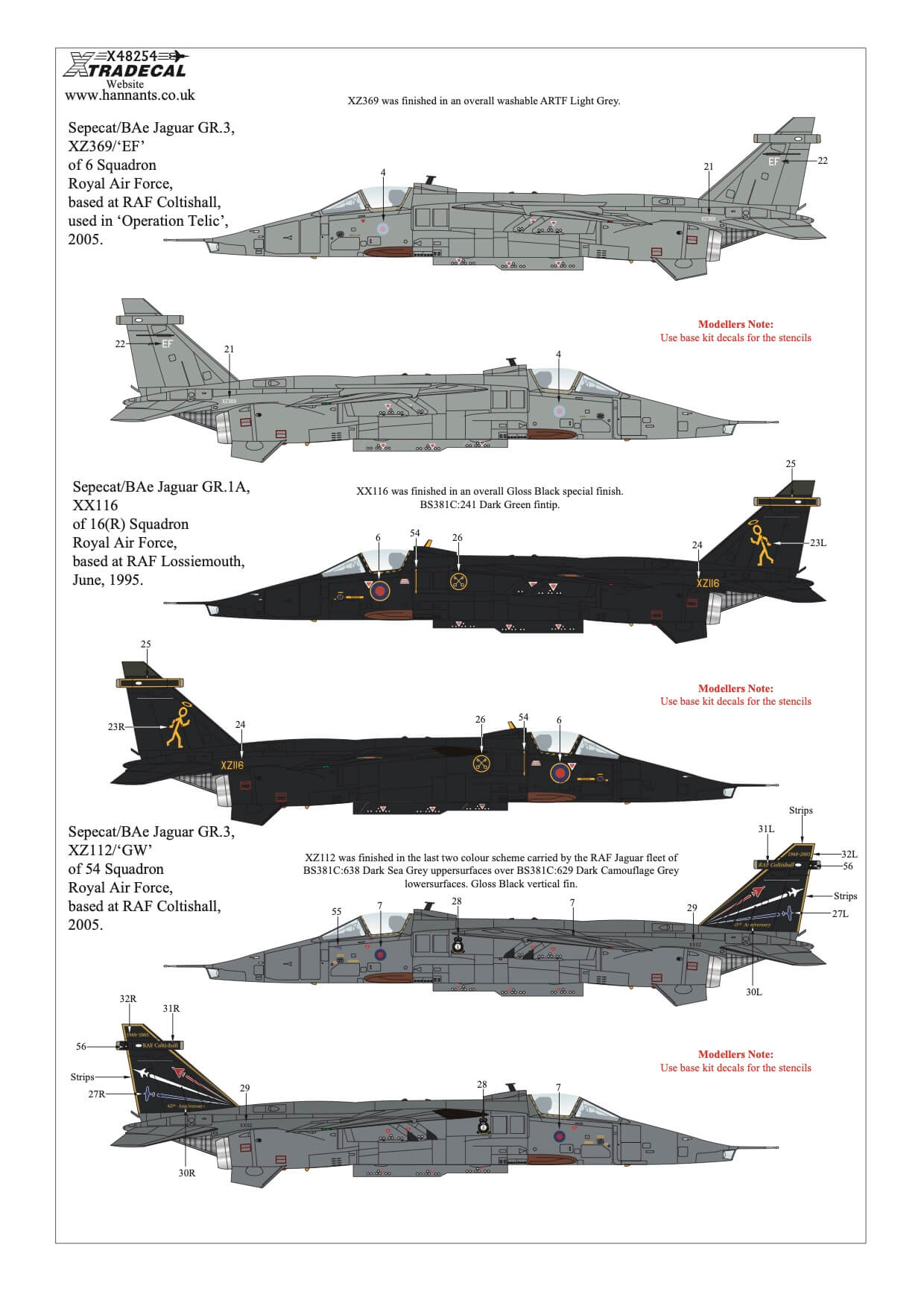 1:48 Sepecat Jaguar Collection Pt1 Decals X48254 Xtradecal