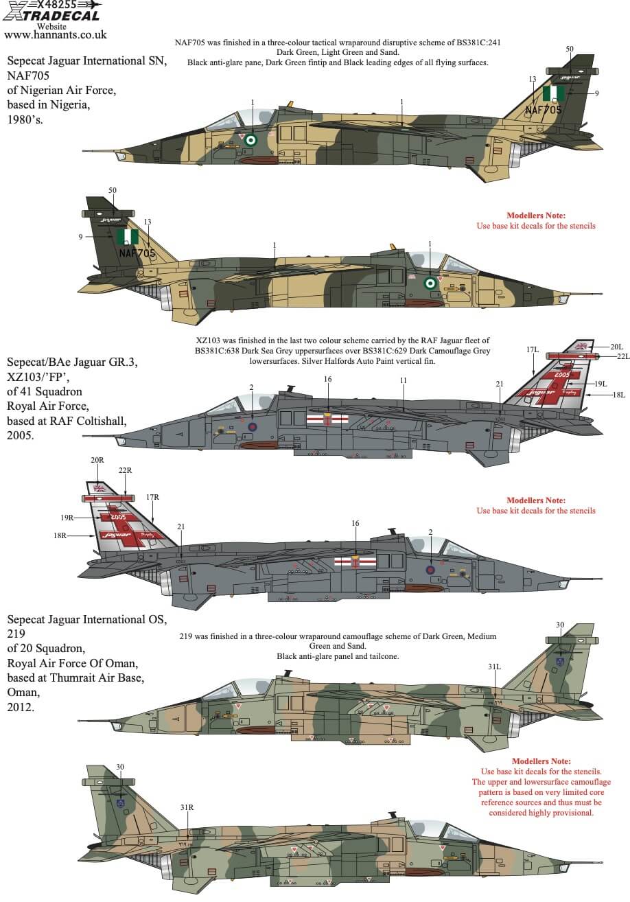1:48 Sepecat Jaguar Collection Pt2 Decals X48255 Xtradecal