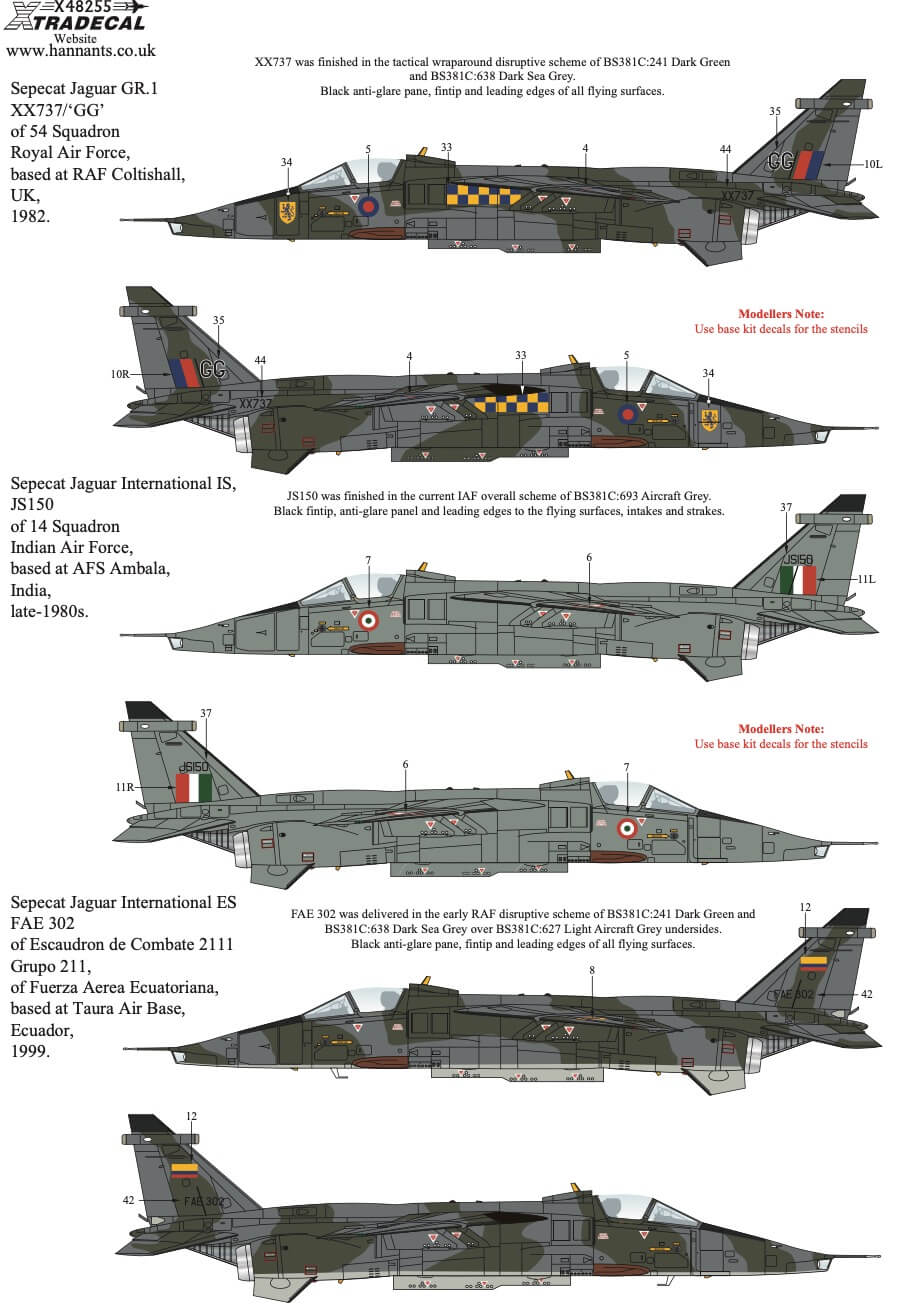 1:48 Sepecat Jaguar Collection Pt2 Decals X48255 Xtradecal