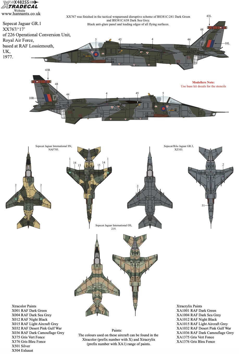 1:48 Sepecat Jaguar Collection Pt2 Decals X48255 Xtradecal