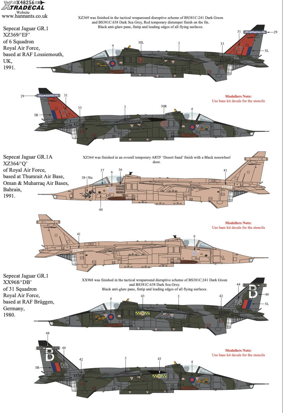 1:48 Sepecat Jaguar Collection Pt3 Decals X48256 Xtradecal