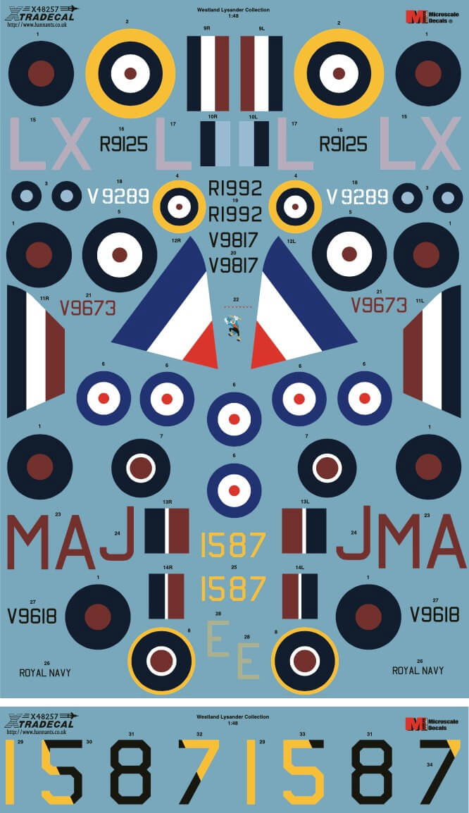 1:48 Westland Lysander Collection Decals X48257 Xtradecal