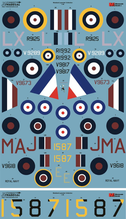 1:48 Westland Lysander Collection Decals X48257 Xtradecal