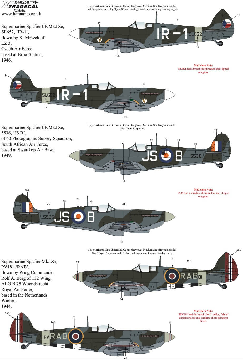 1:48 Supermarine Spitfire Mk.IXe Collection Decals X48258 Xtradecal