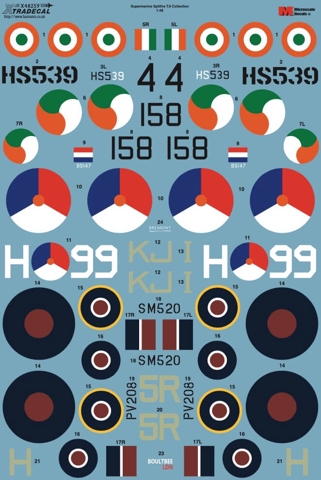 1:48 Supermarine Spitfire T.9 Collection Decals X48259 Xtradecal
