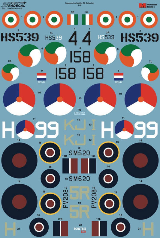 1:48 Supermarine Spitfire T.9 Collection Decals X48259 Xtradecal