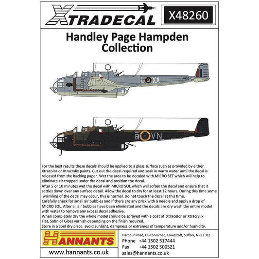 1:48 Handley Page Hampden Collection Decals X48260 Xtradecal