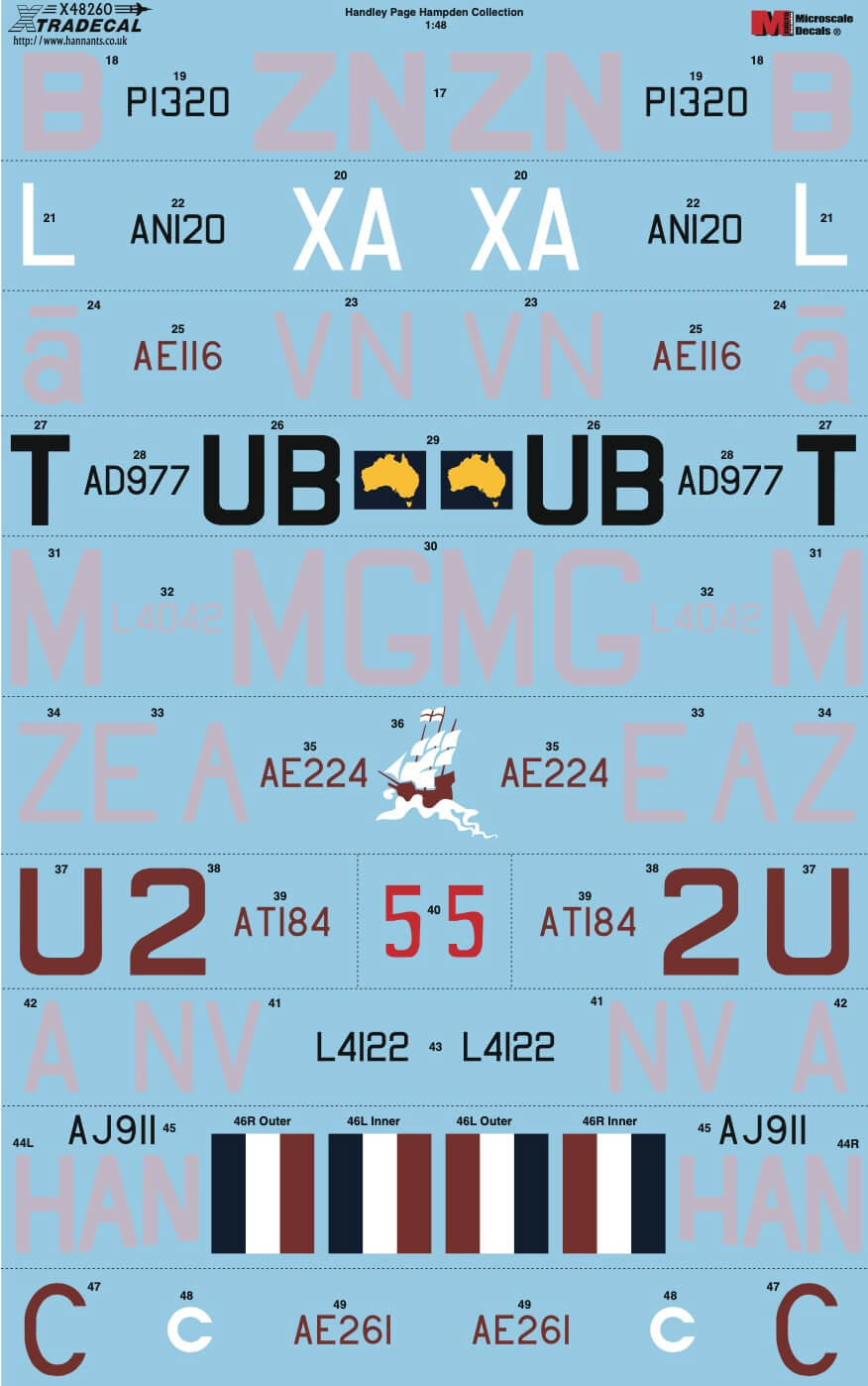 1:48 Handley Page Hampden Collection Decals X48260 Xtradecal