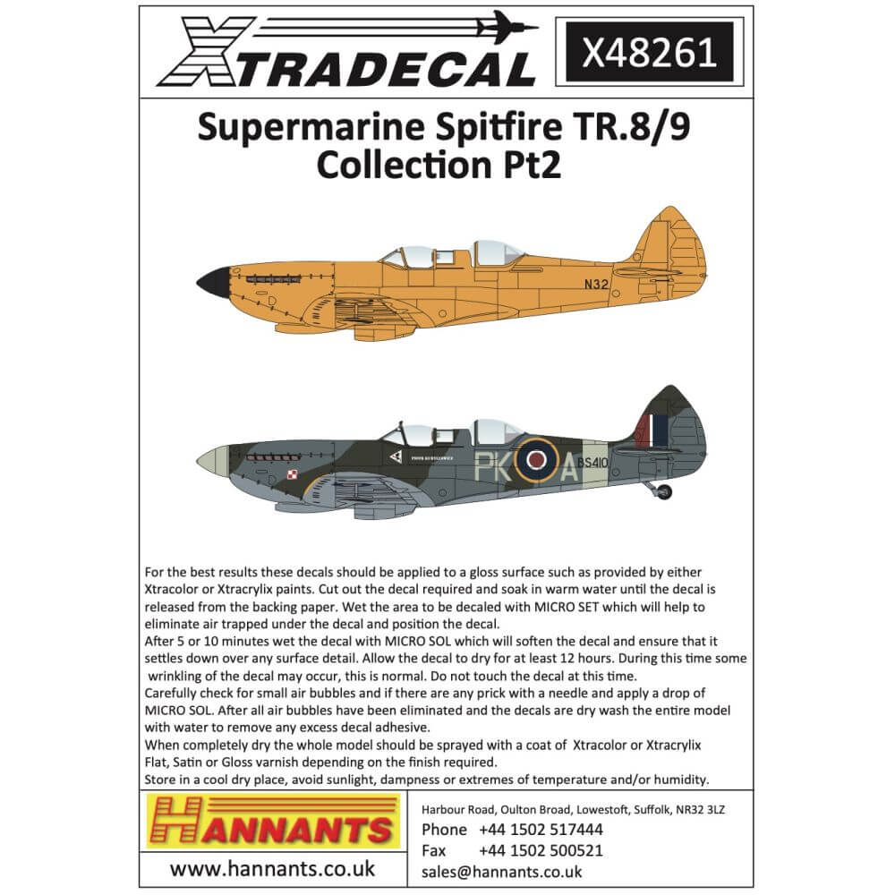 1:48 Supermarine Spitfire TR.8/9 Collection Pt2 Decals X48261 Xtradecal