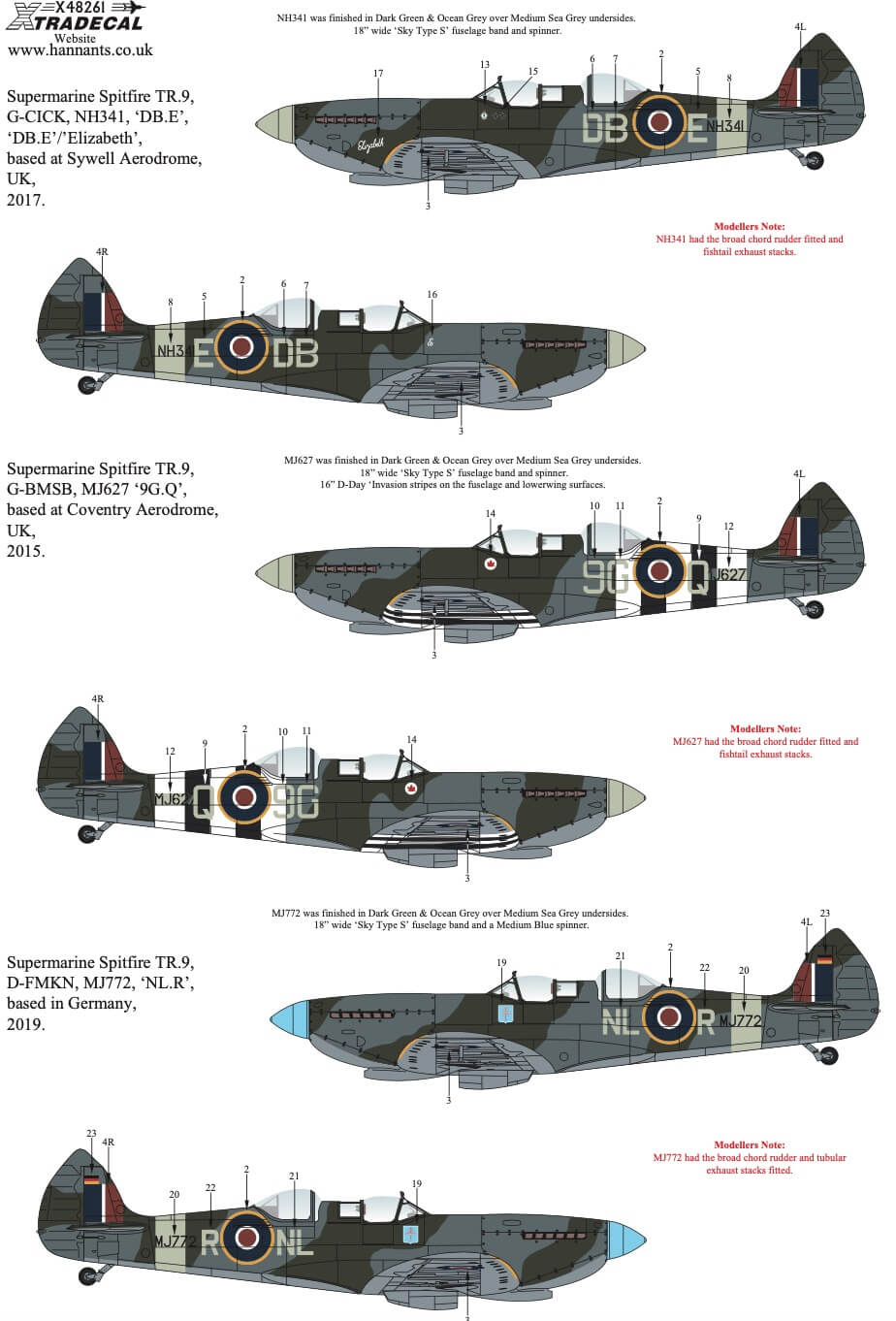1:48 Supermarine Spitfire TR.8/9 Collection Pt2 Decals X48261 Xtradecal