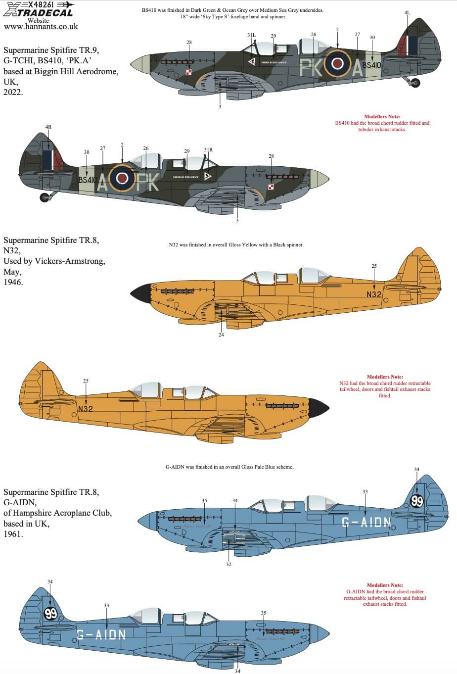 1:48 Supermarine Spitfire TR.8/9 Collection Pt2 Decals X48261 Xtradecal