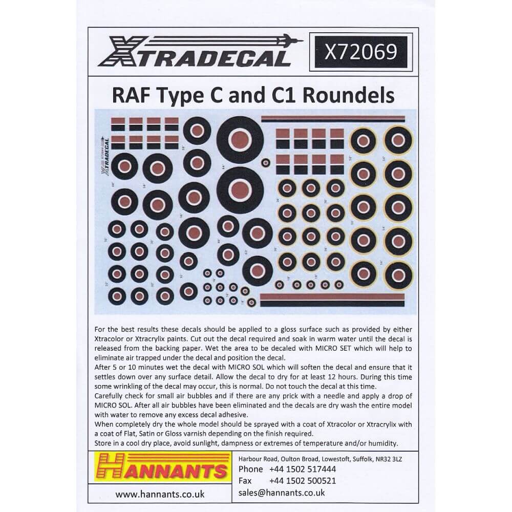 1:72 RAF Type C / C1 Roundels and Fin Flashes X72069 Xtradecal