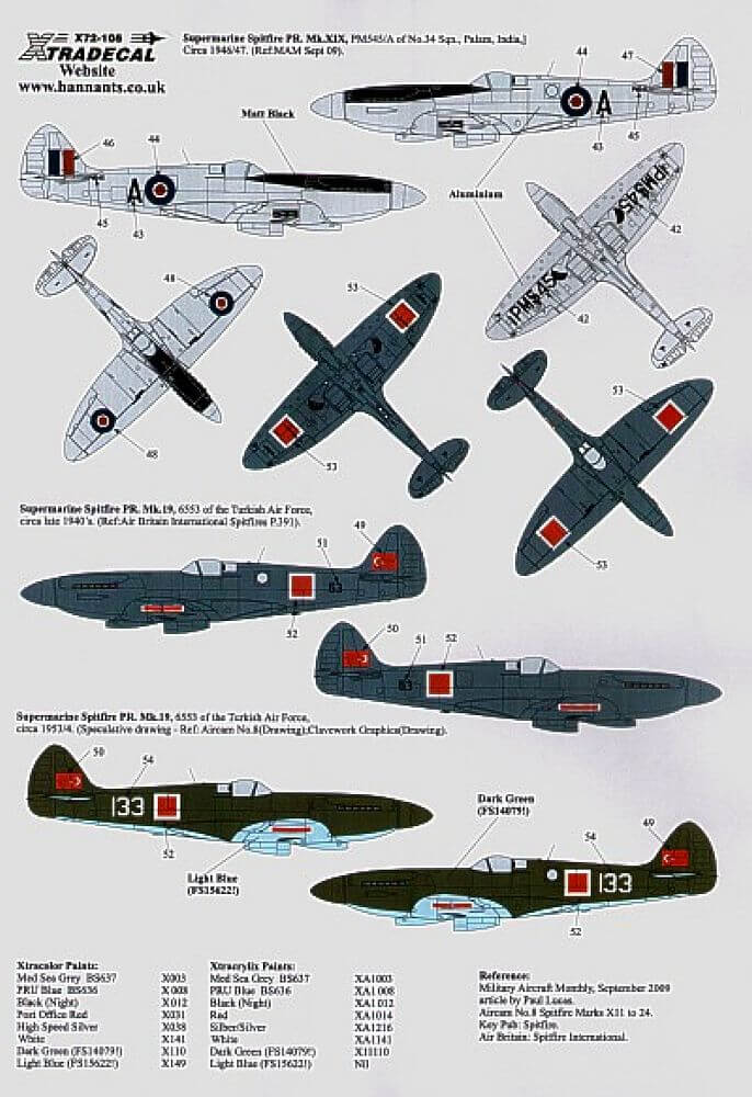 1:72 Supermarine Spitfire PR Mk.XIX Decals X72105 Xtradecal