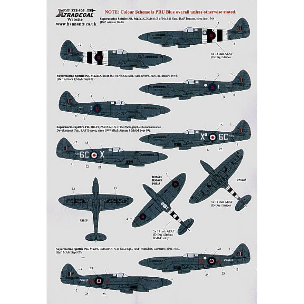 1:72 Supermarine Spitfire PR Mk.XIX Decals X72105 Xtradecal