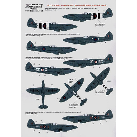 1:72 Supermarine Spitfire PR Mk.XIX Decals X72105 Xtradecal