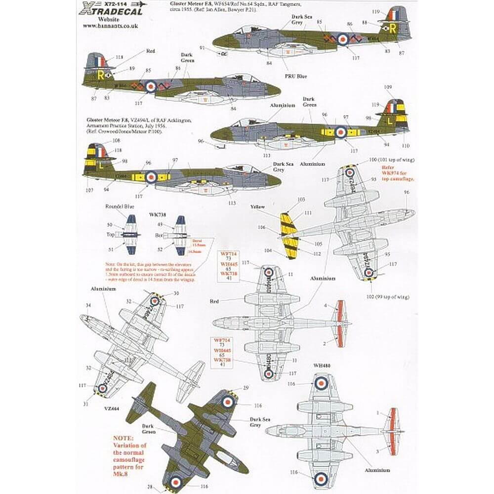 1:72 Gloster Meteor F.Mk.8 Part 2 Decals X72114 Xtradecal