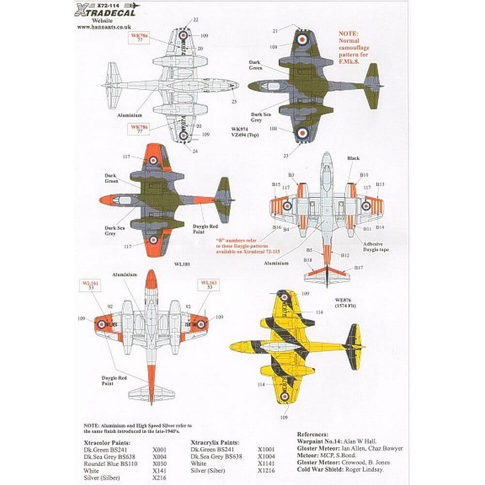 1:72 Gloster Meteor F.Mk.8 Part 2 Decals X72114 Xtradecal
