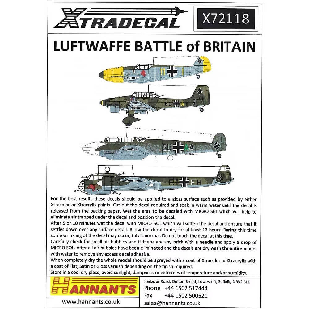 1:72 Battle of Britain 70th Anniversary 2010 Luftwaffe X72118 Xtradecal