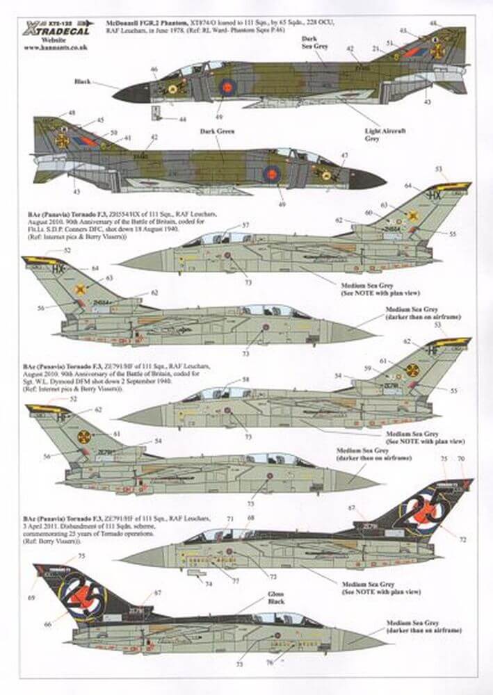 1:72 RAF History of 111 Squadron 1918-2011 Decals X72132 Xtradecal
