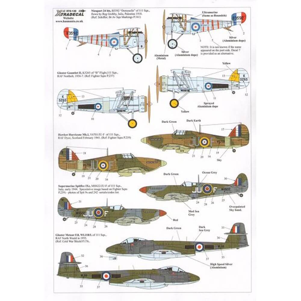 1:72 RAF History of 111 Squadron 1918-2011 Decals X72132 Xtradecal