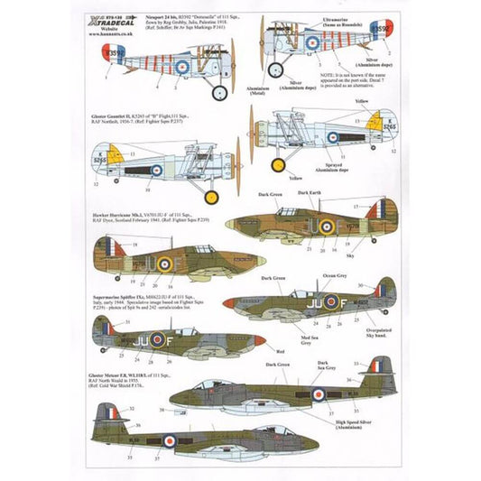 1:72 RAF History of 111 Squadron 1918-2011 Decals X72132 Xtradecal
