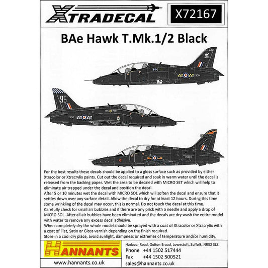 1:72 BAe Hawks T.1A and T.2 in Black X72167 Xtradecal