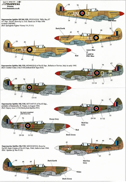 1:72 Supermarine Spitfire Mk.VIII Decals X72177 Xtradecal