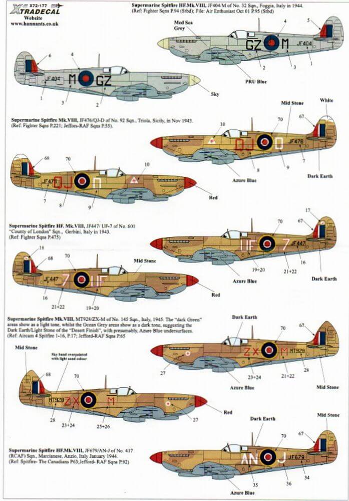 1:72 Supermarine Spitfire Mk.VIII Decals X72177 Xtradecal