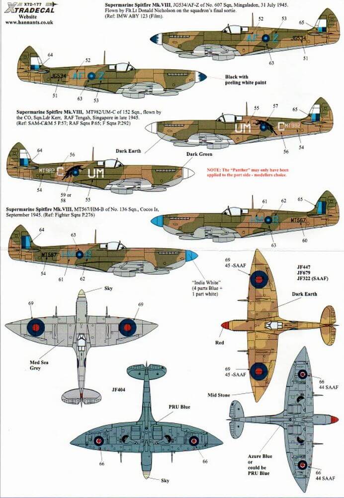 1:72 Supermarine Spitfire Mk.VIII Decals X72177 Xtradecal