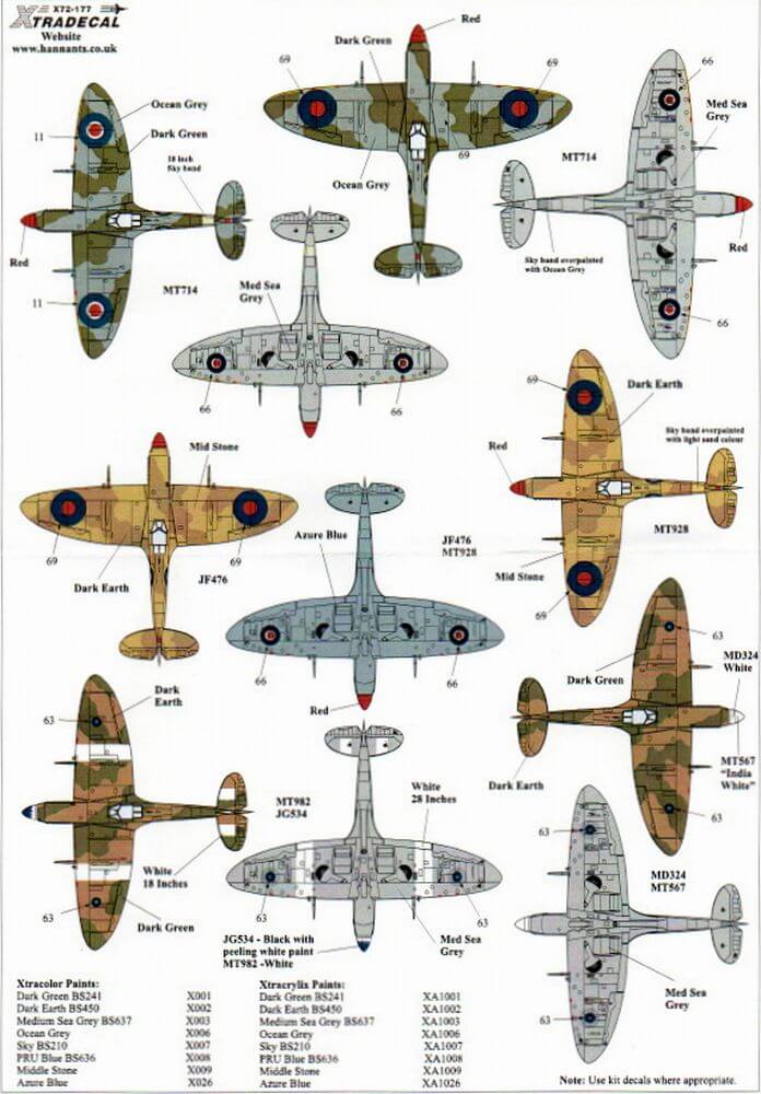 1:72 Supermarine Spitfire Mk.VIII Decals X72177 Xtradecal
