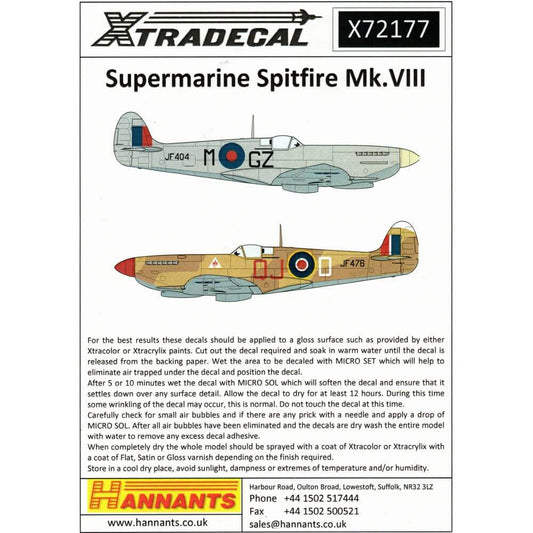 1:72 Supermarine Spitfire Mk.VIII Decals X72177 Xtradecal
