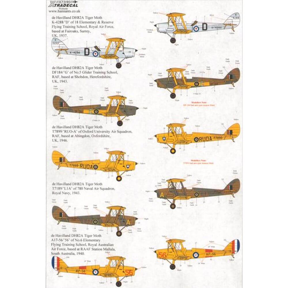 1:72 de Havilland DH.82 Tiger Moth Decals X72190 Xtradecal