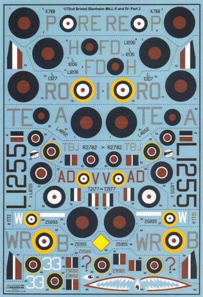 1:72 Bristol Blenheim I, IF, IV, & IVF Pt.2 Decals X72203 Xtradecal