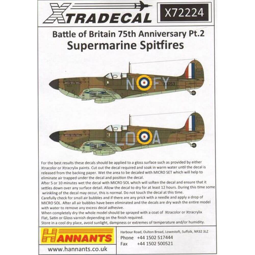 1:72 Battle of Britian 75th Anniversary Pt.2 Spitfires X72224 Xtradecal