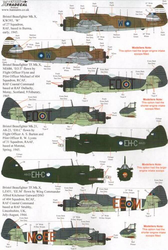 1:72 Bristol Beaufighter Mk.X/21 Decals X72227 Xtradecal