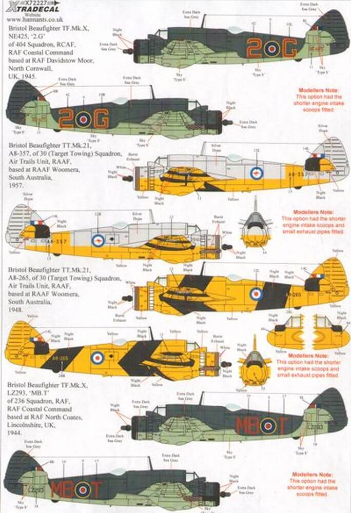 1:72 Bristol Beaufighter Mk.X/21 Decals X72227 Xtradecal