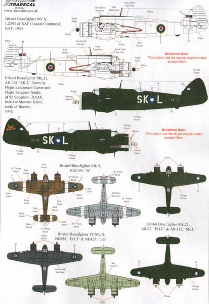 1:72 Bristol Beaufighter Mk.X/21 Decals X72227 Xtradecal
