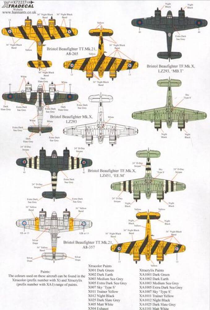 1:72 Bristol Beaufighter Mk.X/21 Decals X72227 Xtradecal
